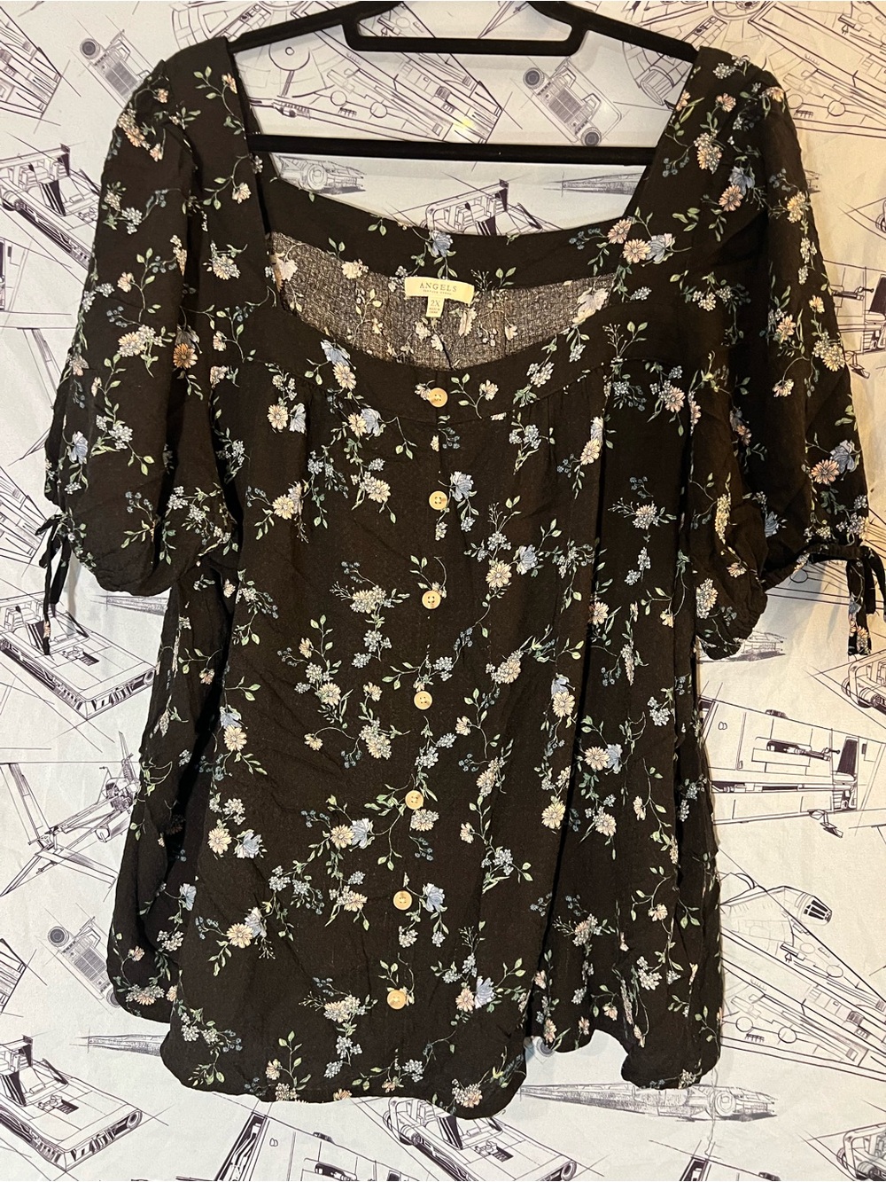 Angels Black Floral Blouse